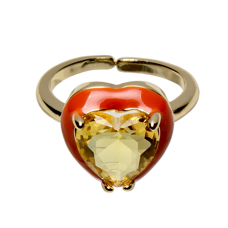 Candy Darling Apricot, Opulent Solitaire, Stone Heart Enamel Adjustable Ring