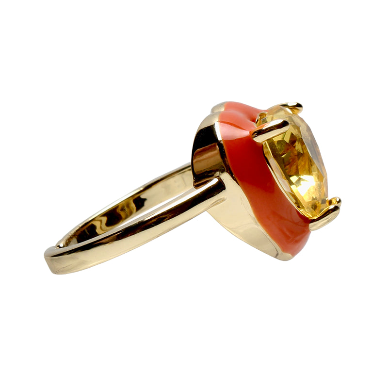Candy Darling Apricot, Opulent Solitaire, Stone Heart Enamel Adjustable Ring