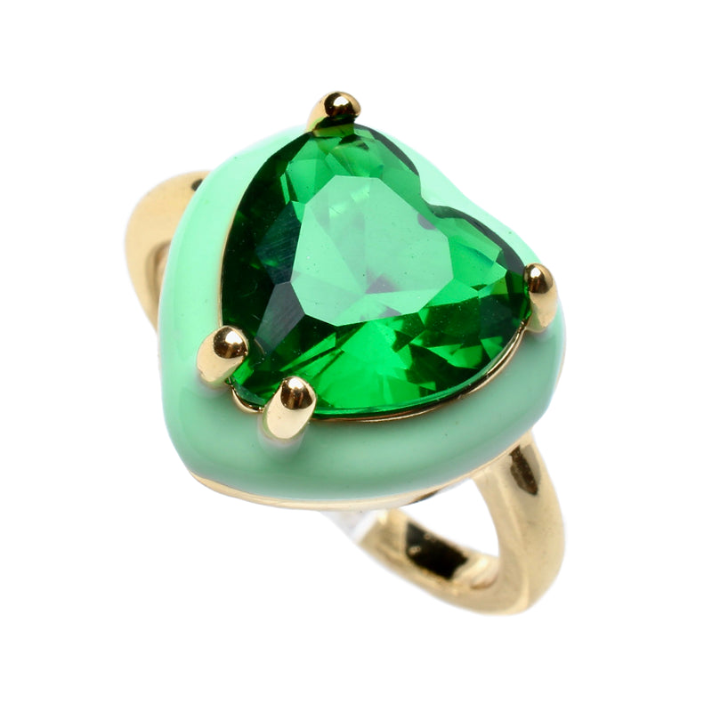 Candy Darling Envy, Opulent Solitaire, Stone Heart Enamel Adjustable Ring