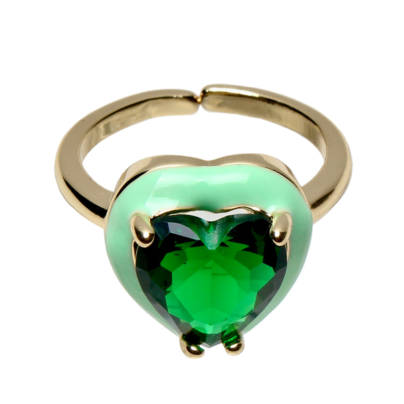 Candy Darling Envy, Opulent Solitaire, Stone Heart Enamel Adjustable Ring