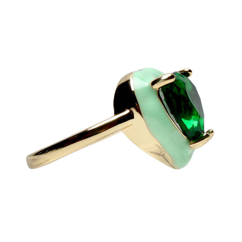 Candy Darling Envy, Opulent Solitaire, Stone Heart Enamel Adjustable Ring