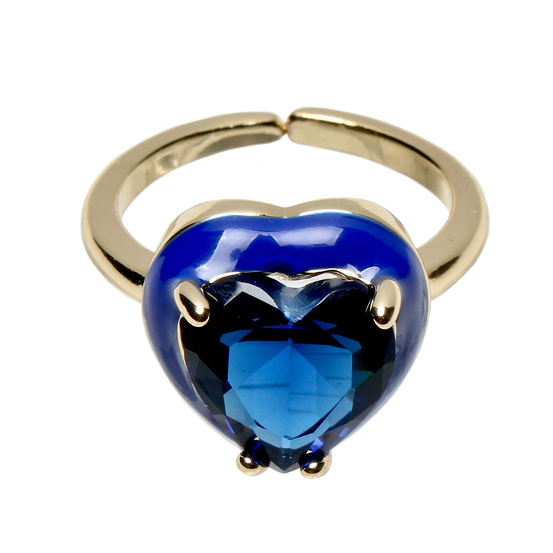 Candy Darling Night, Opulent Solitaire, Stone Heart Enamel Adjustable Ring