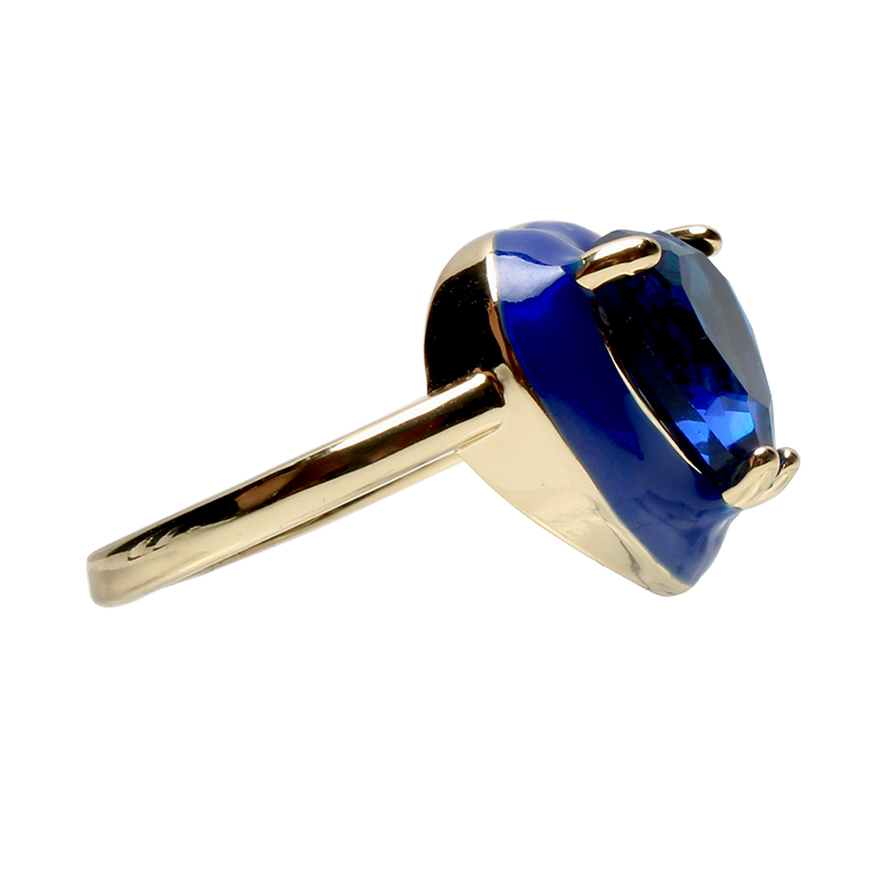 Candy Darling Night, Opulent Solitaire, Stone Heart Enamel Adjustable Ring