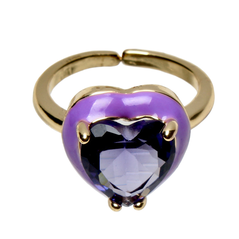 Candy Darling Purple, Opulent Solitaire, Stone Heart Enamel Adjustable Ring