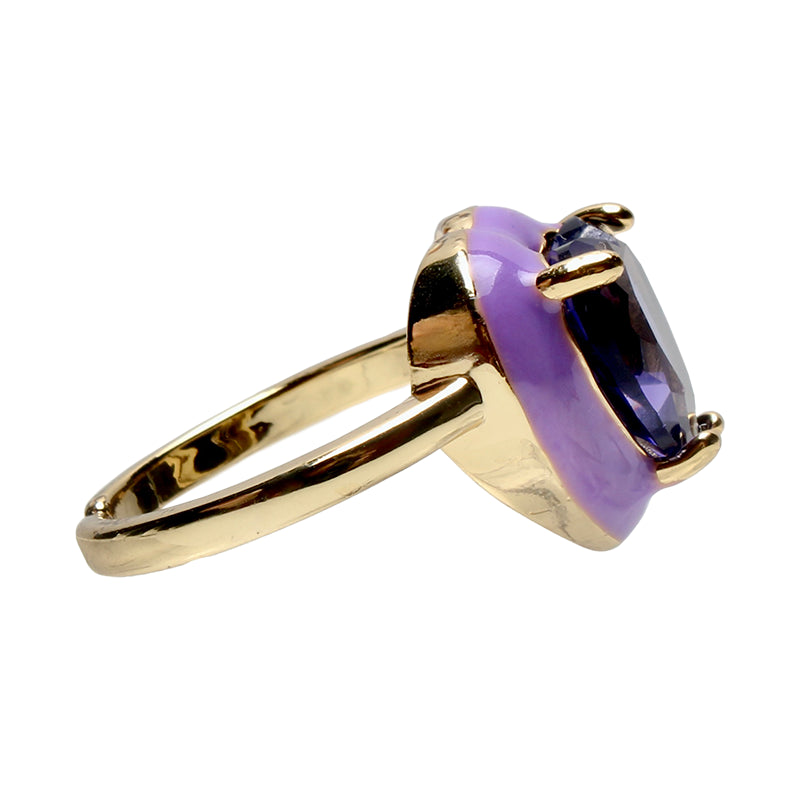 Candy Darling Purple, Opulent Solitaire, Stone Heart Enamel Adjustable Ring