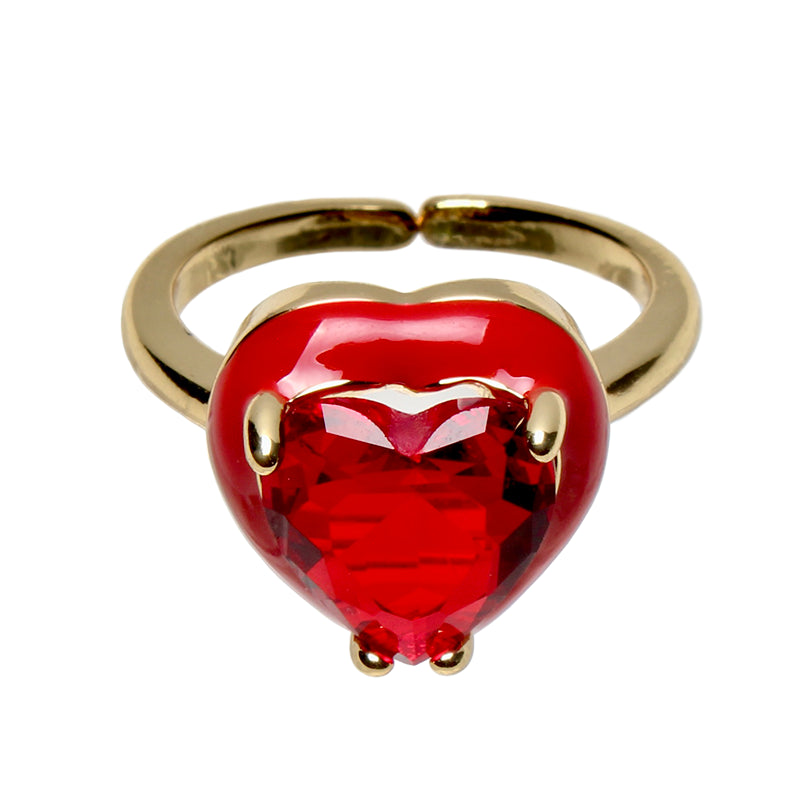 , Opulent Solitaire, Stone Heart Enamel Adjustable Ring