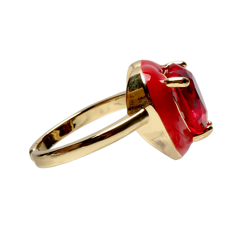 , Opulent Solitaire, Stone Heart Enamel Adjustable Ring
