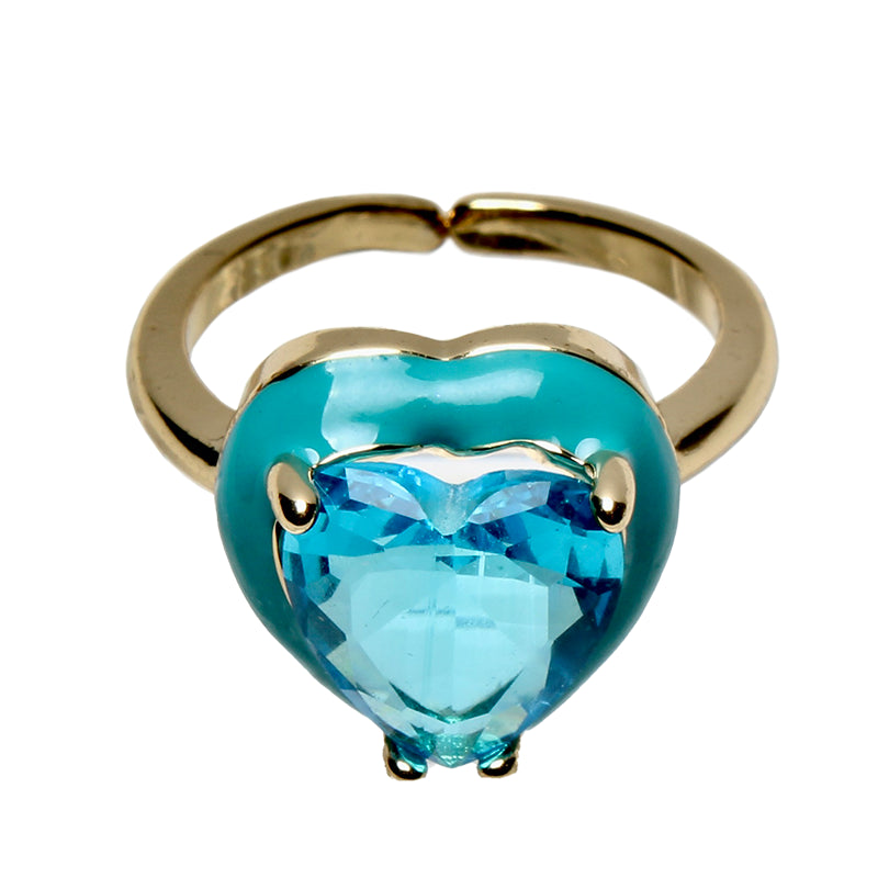Candy Darling Sea, Opulent Solitaire, Stone Heart Enamel Adjustable Ring