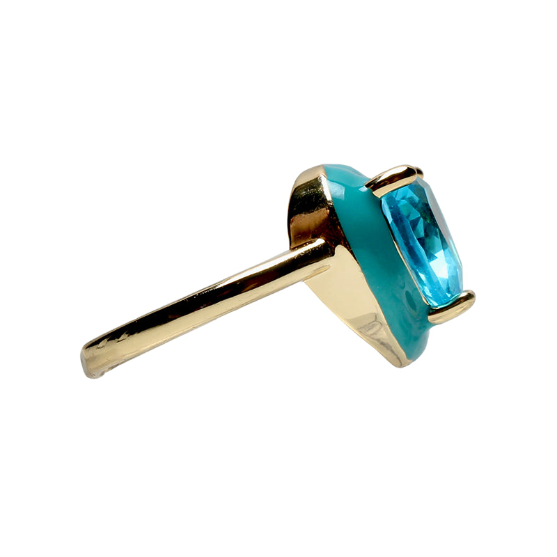 Candy Darling Sea, Opulent Solitaire, Stone Heart Enamel Adjustable Ring