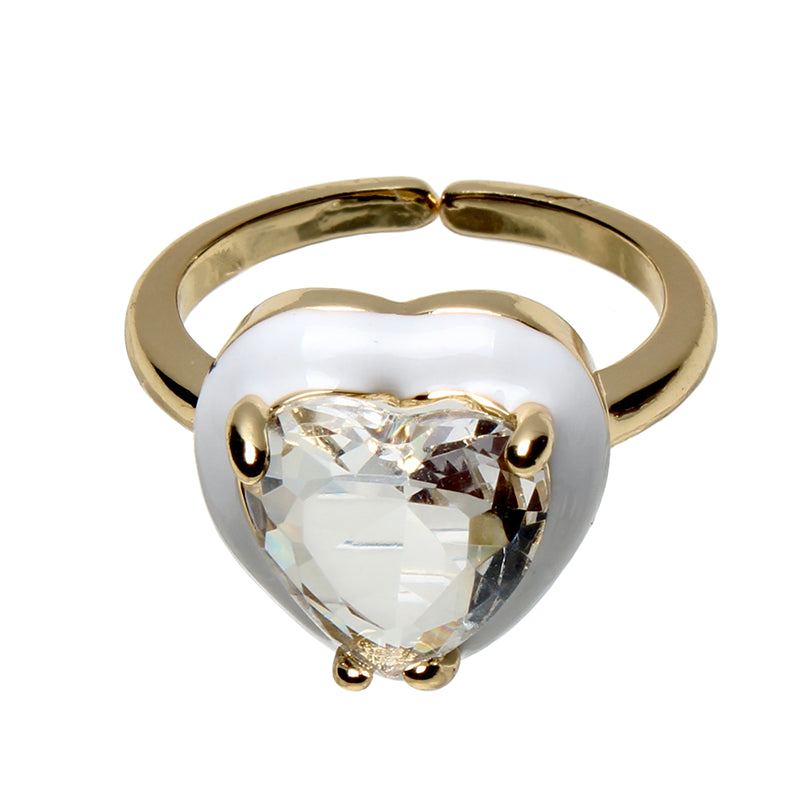 Candy Darling Snow, Opulent Solitaire, Stone Heart Enamel Adjustable Ring
