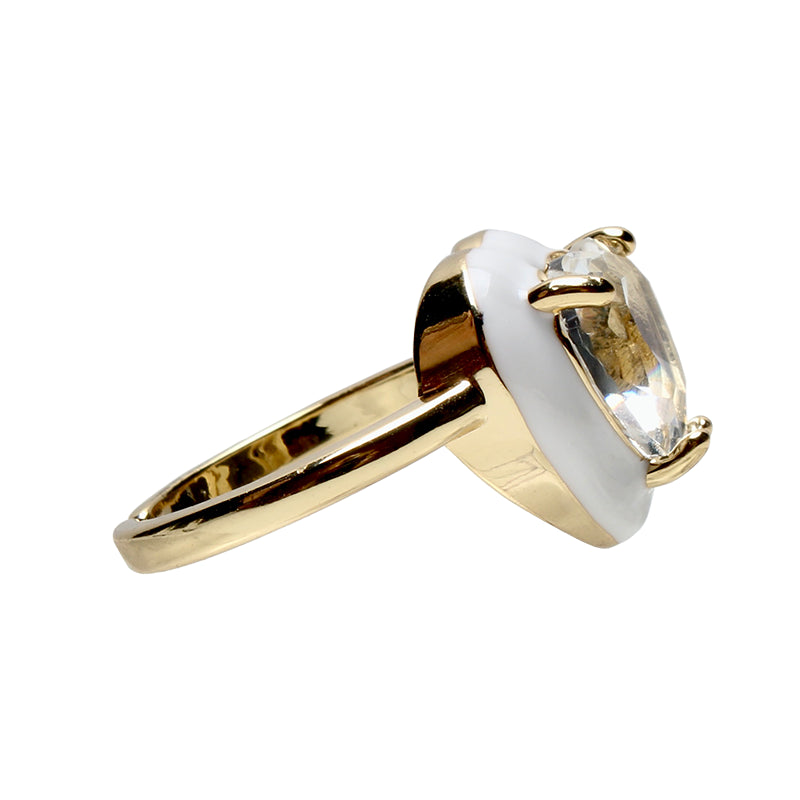 Candy Darling Snow, Opulent Solitaire, Stone Heart Enamel Adjustable Ring