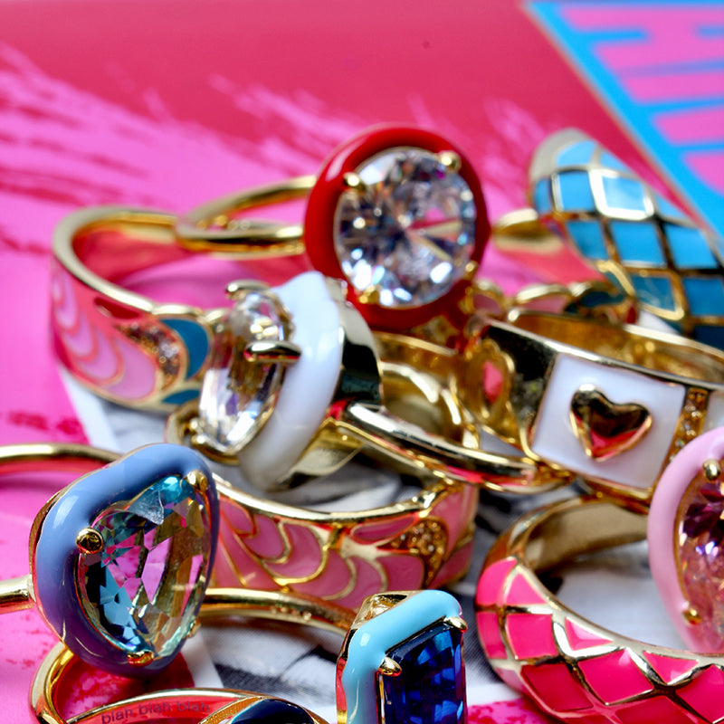 Candy Darling Snow, Opulent Solitaire, Stone Heart Enamel Adjustable Ring
