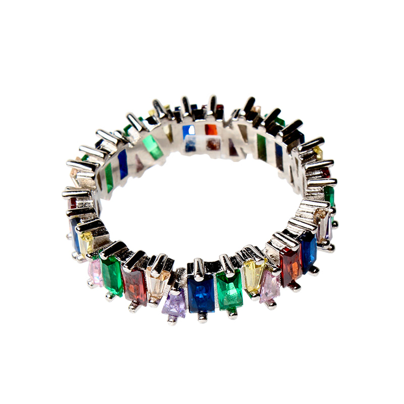 Veruschka Von Rainbow, Multicolor Eternity Band,Opulent Crystal Stones, Modern Sophisticated Baguette