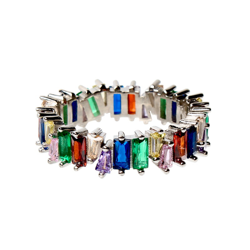 Veruschka Von Rainbow, Multicolor Eternity Band,Opulent Crystal Stones, Modern Sophisticated Baguette
