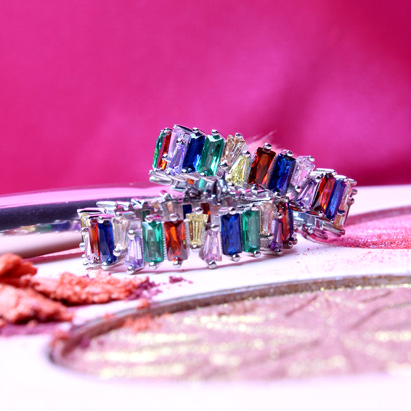 Veruschka Von Rainbow, Multicolor Eternity Band,Opulent Crystal Stones, Modern Sophisticated Baguette