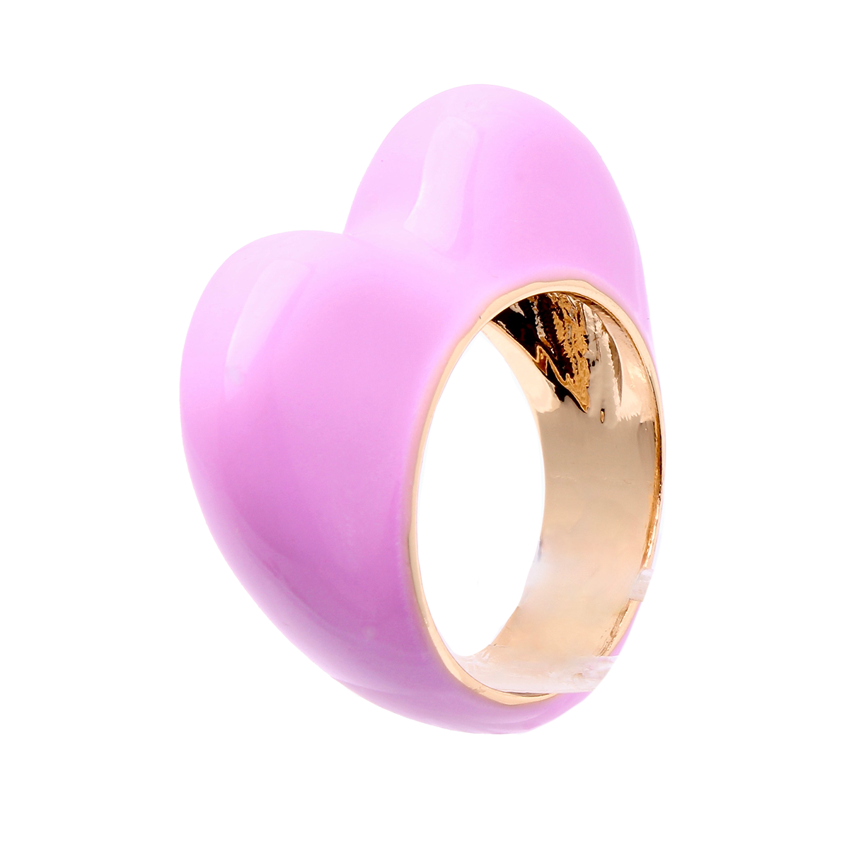 LES CACTUS, Glossy Lilac Enamel Sculptural Heart Cocktail Ring