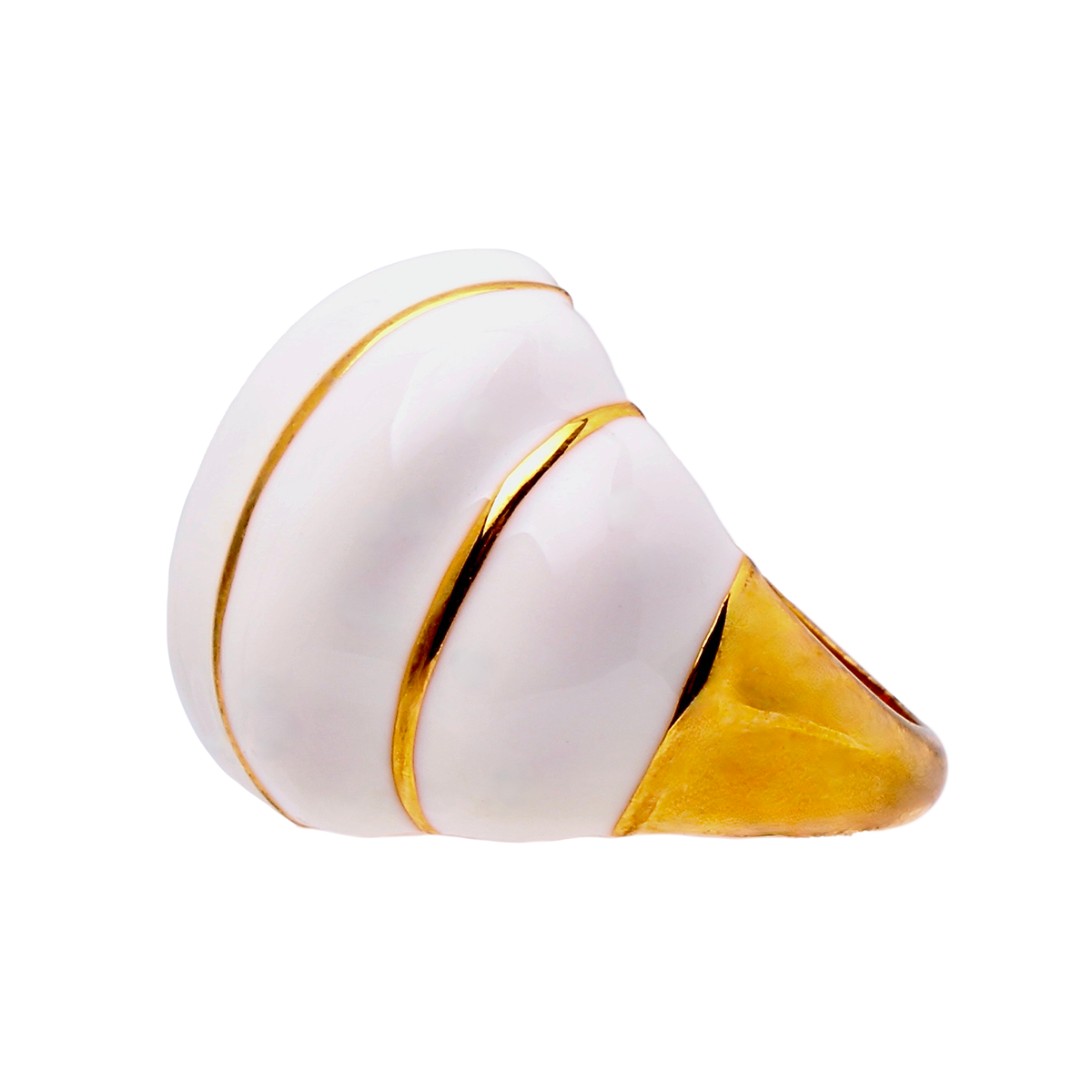 Twin Palms, Striped White Enamel Cabochon
