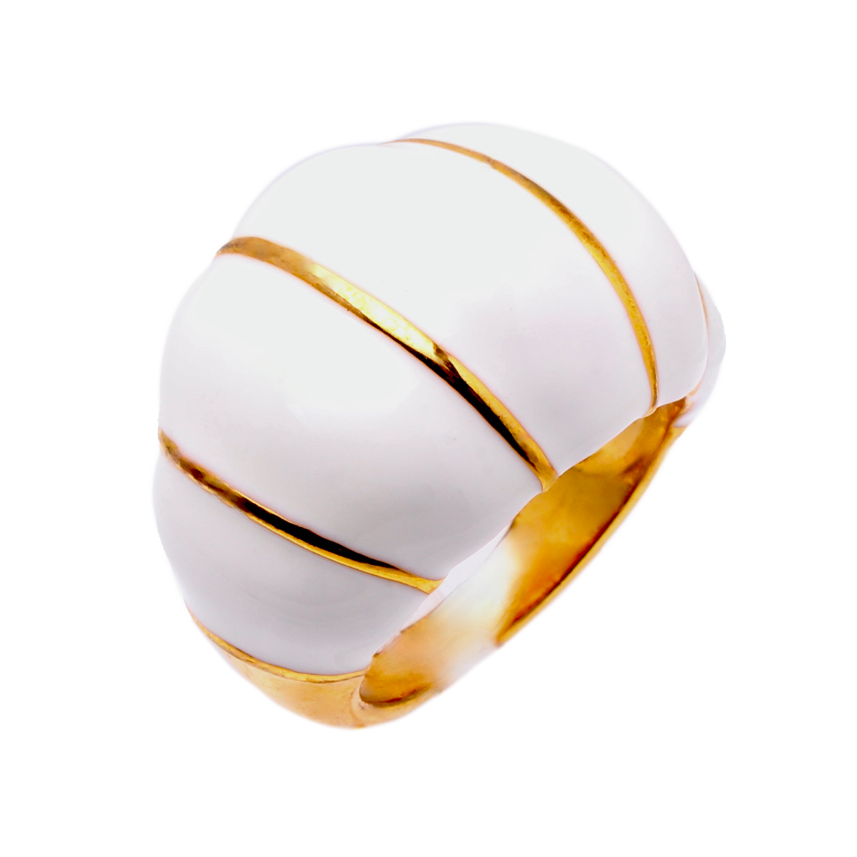 Twin Palms, Striped White Enamel Cabochon