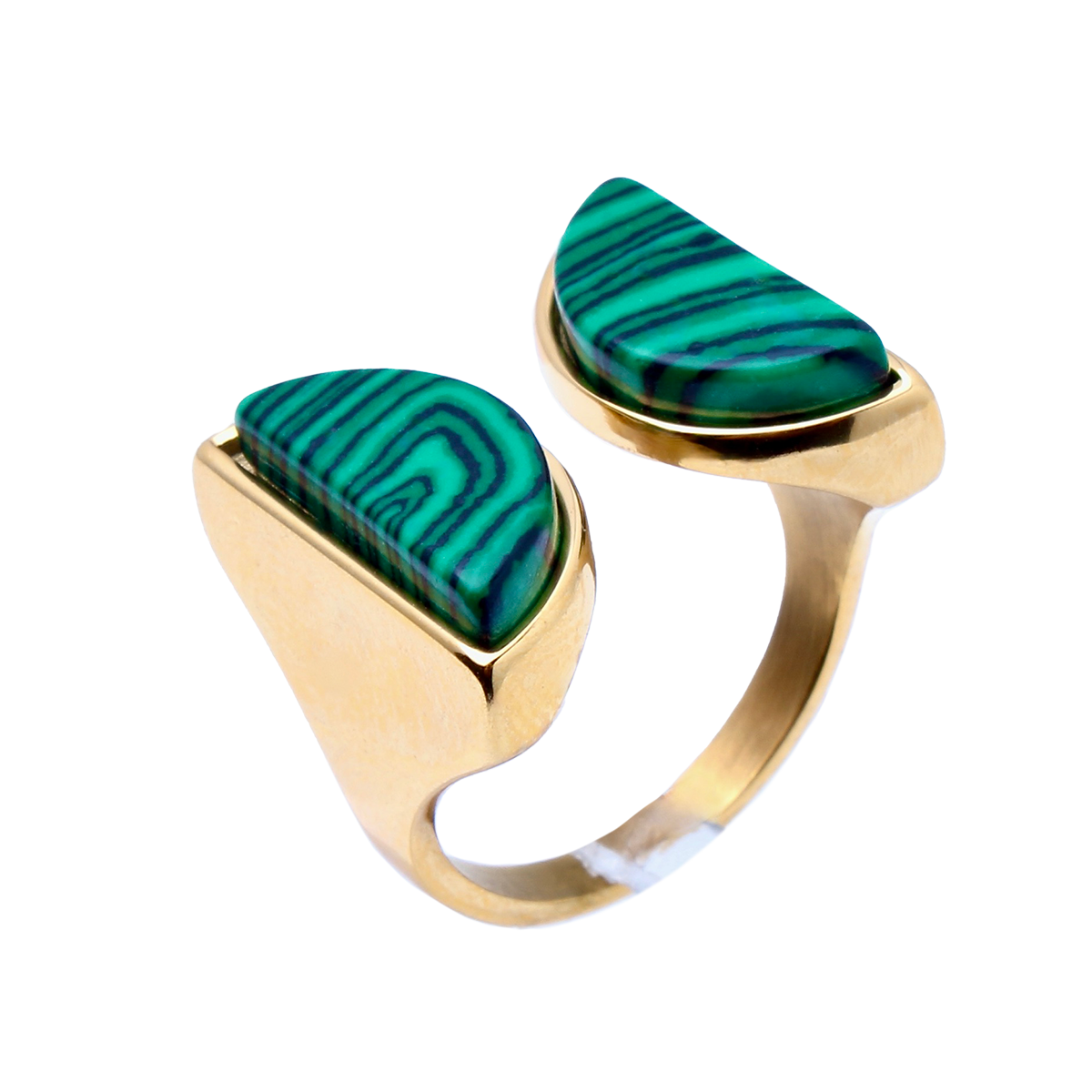 PALM CANYON, Twin Malachite Stones Set Golden Band