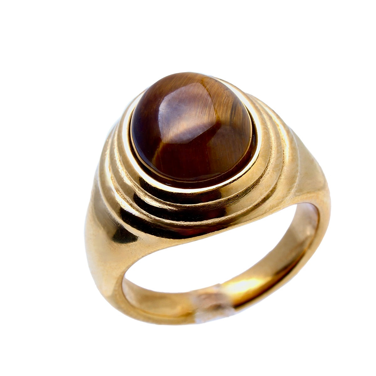 El Silencio, Tiger Eye, Golden Cabochon Cocktail Ring