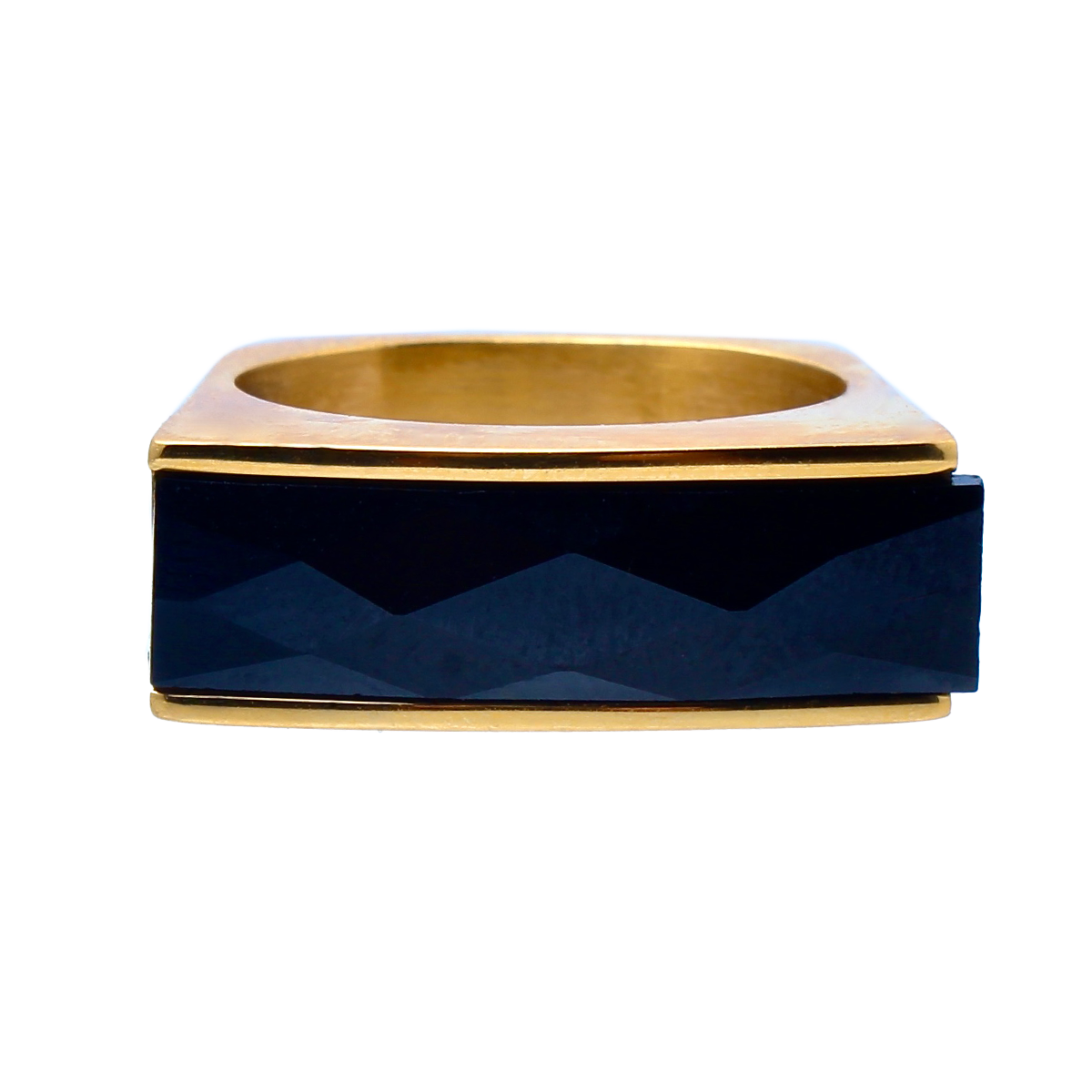 The Amado, Squared Golden Band Elongated Onyx Baguette