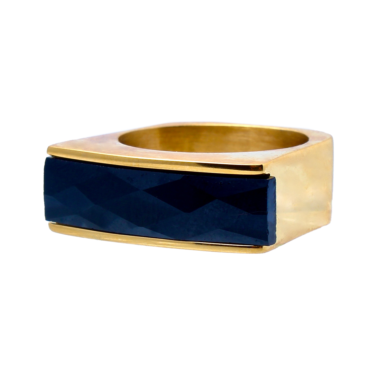 The Amado, Squared Golden Band Elongated Onyx Baguette