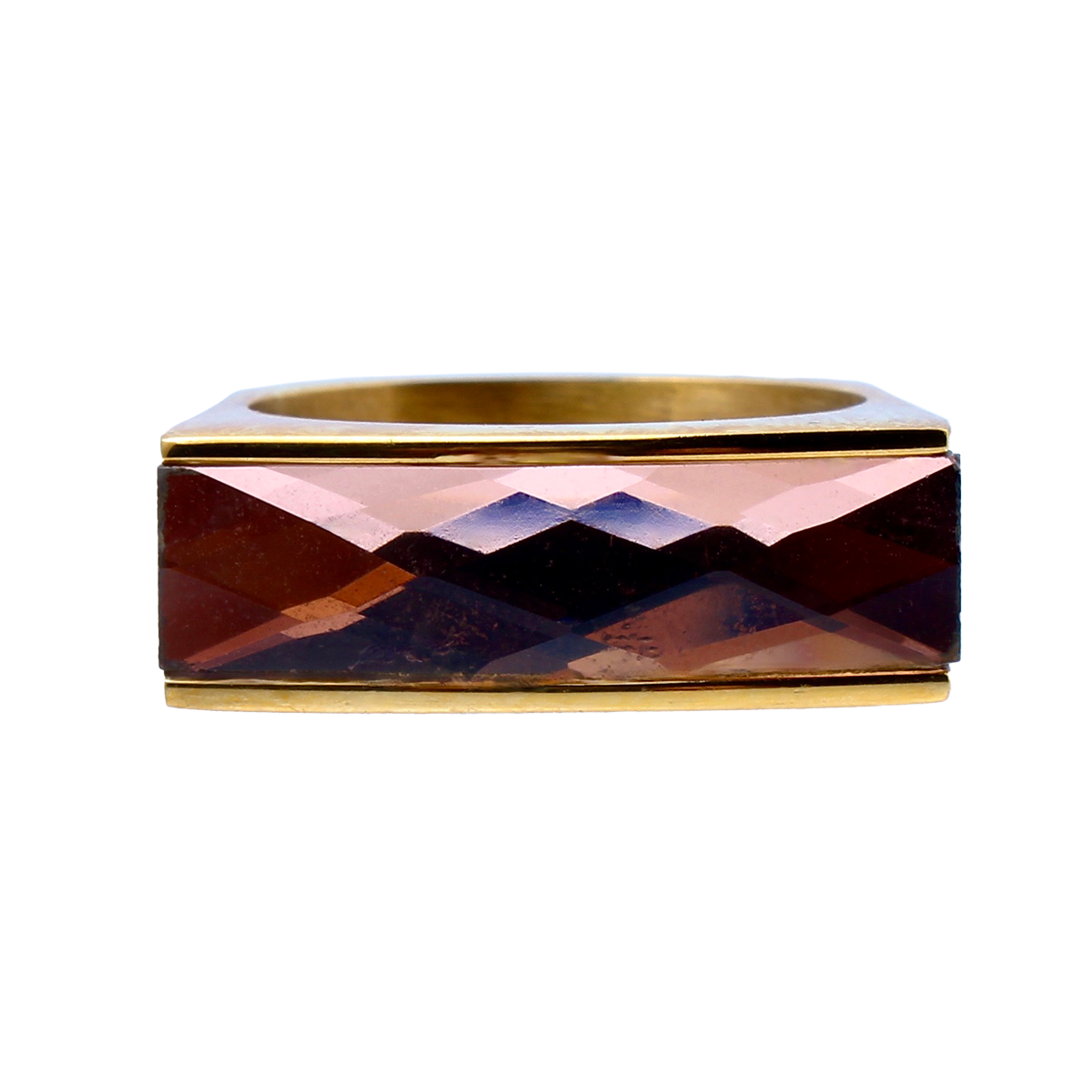 The Amado, Squared Golden Band Elongated Blush Rose Baguette