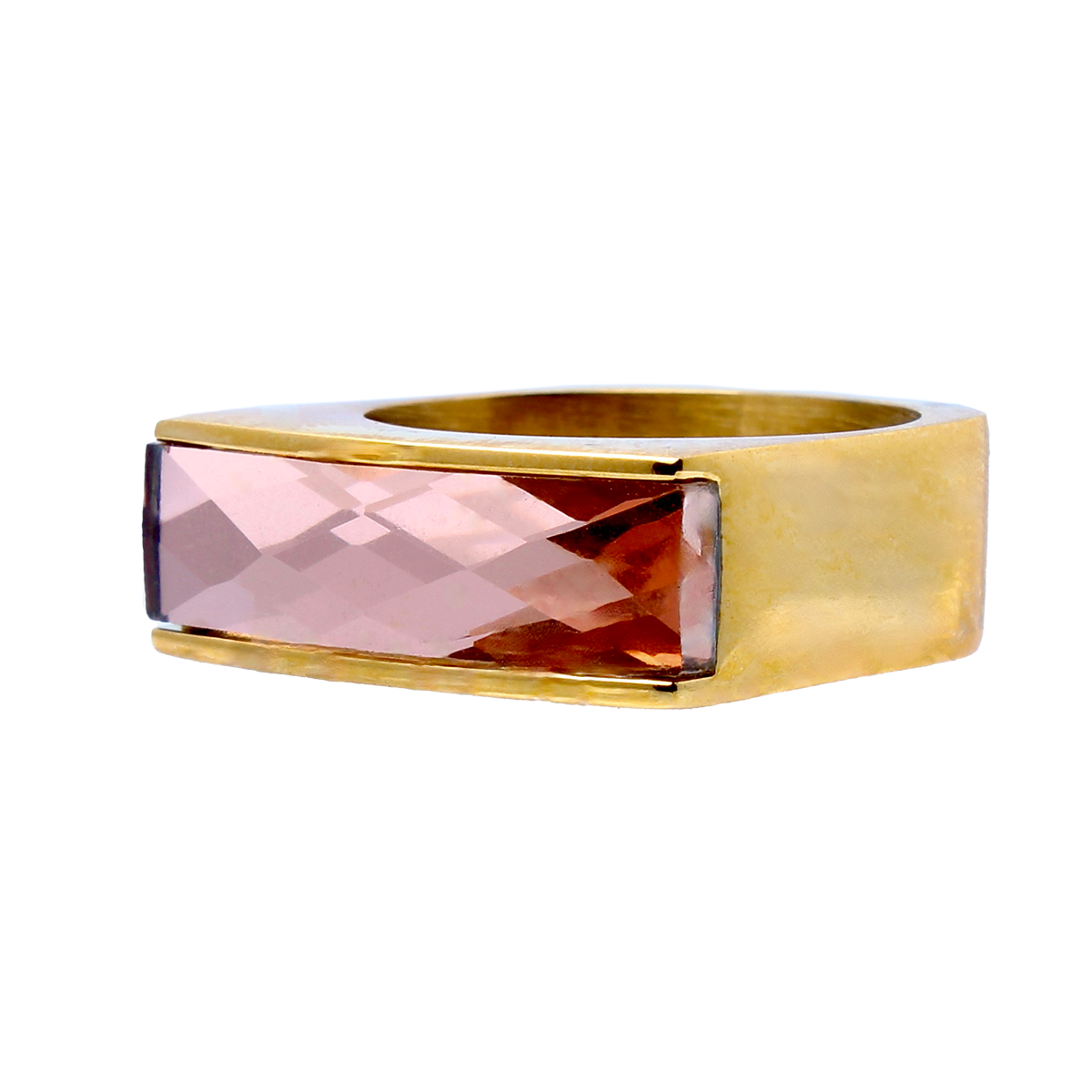 The Amado, Squared Golden Band Elongated Blush Rose Baguette