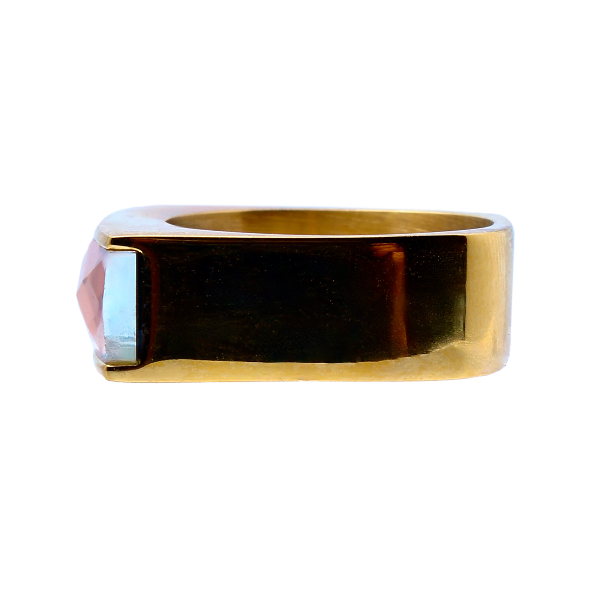 The Amado, Squared Golden Band Elongated Blush Rose Baguette