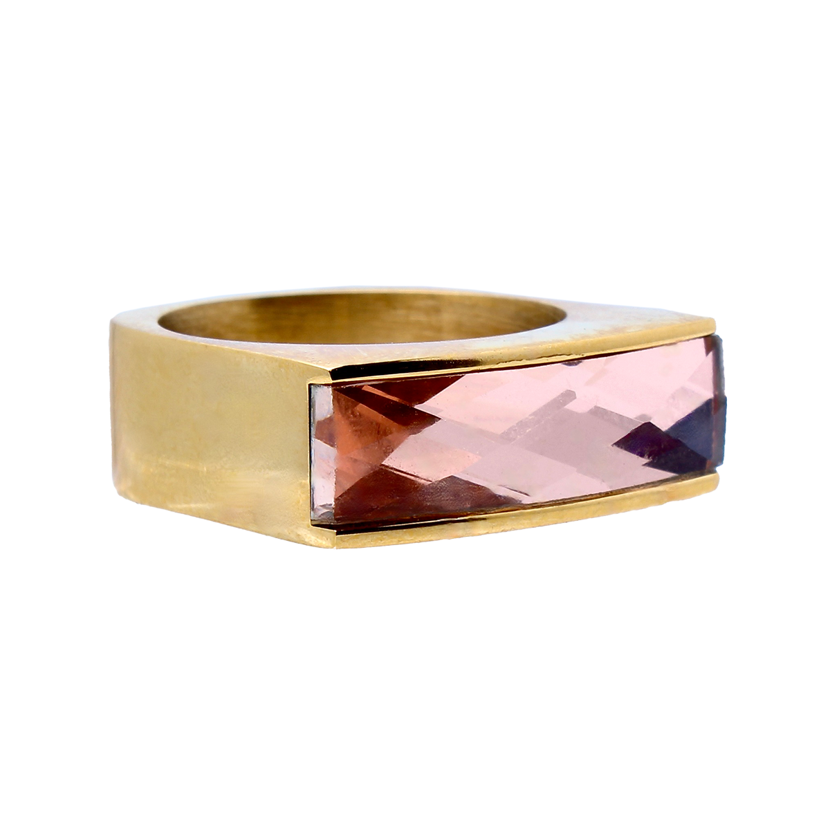 The Amado, Squared Golden Band Elongated Blush Rose Baguette