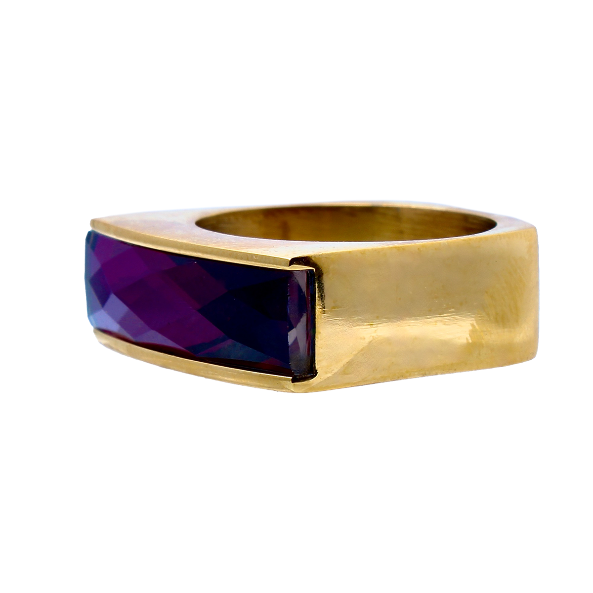The Amado, Squared Golden Band Elongated Amethyst Baguette
