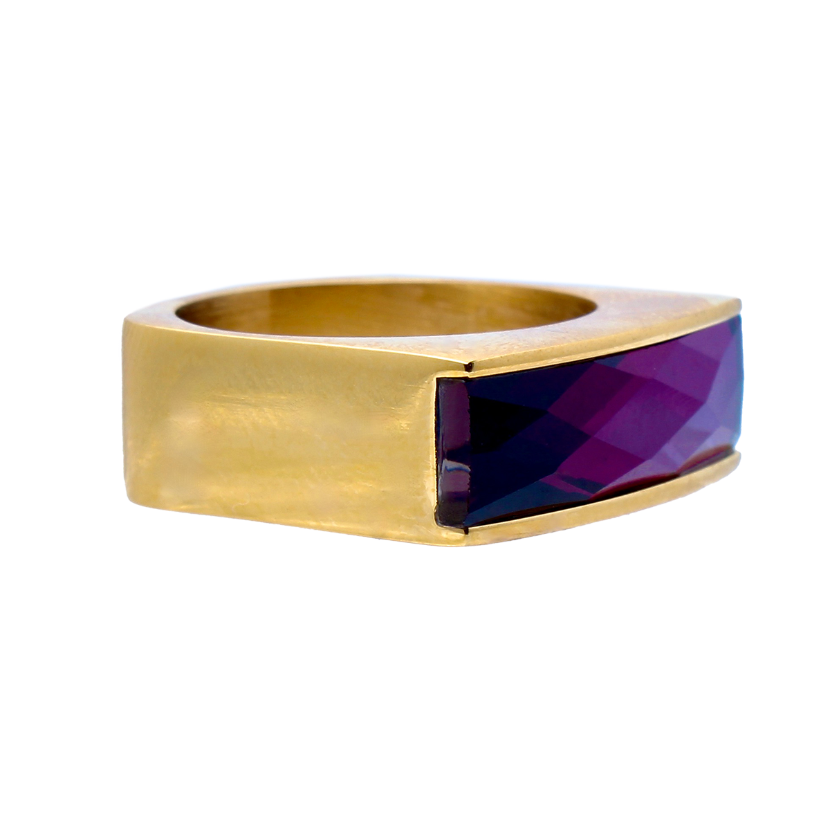 The Amado, Squared Golden Band Elongated Amethyst Baguette