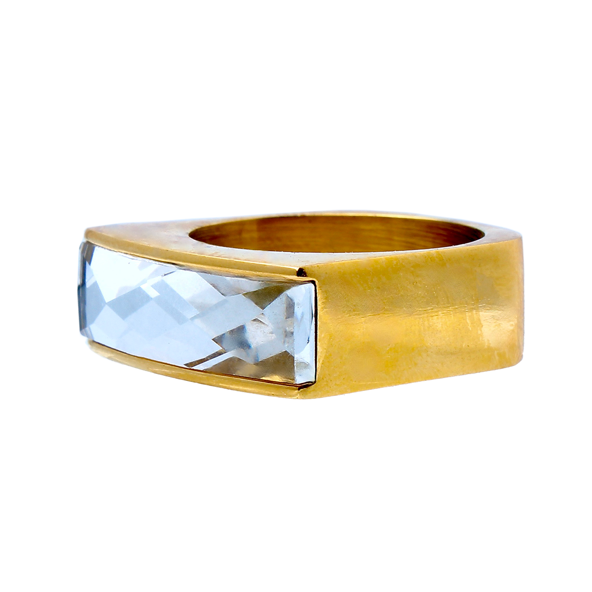 The Amado, Squared Golden Band Clear Elongate Baguette