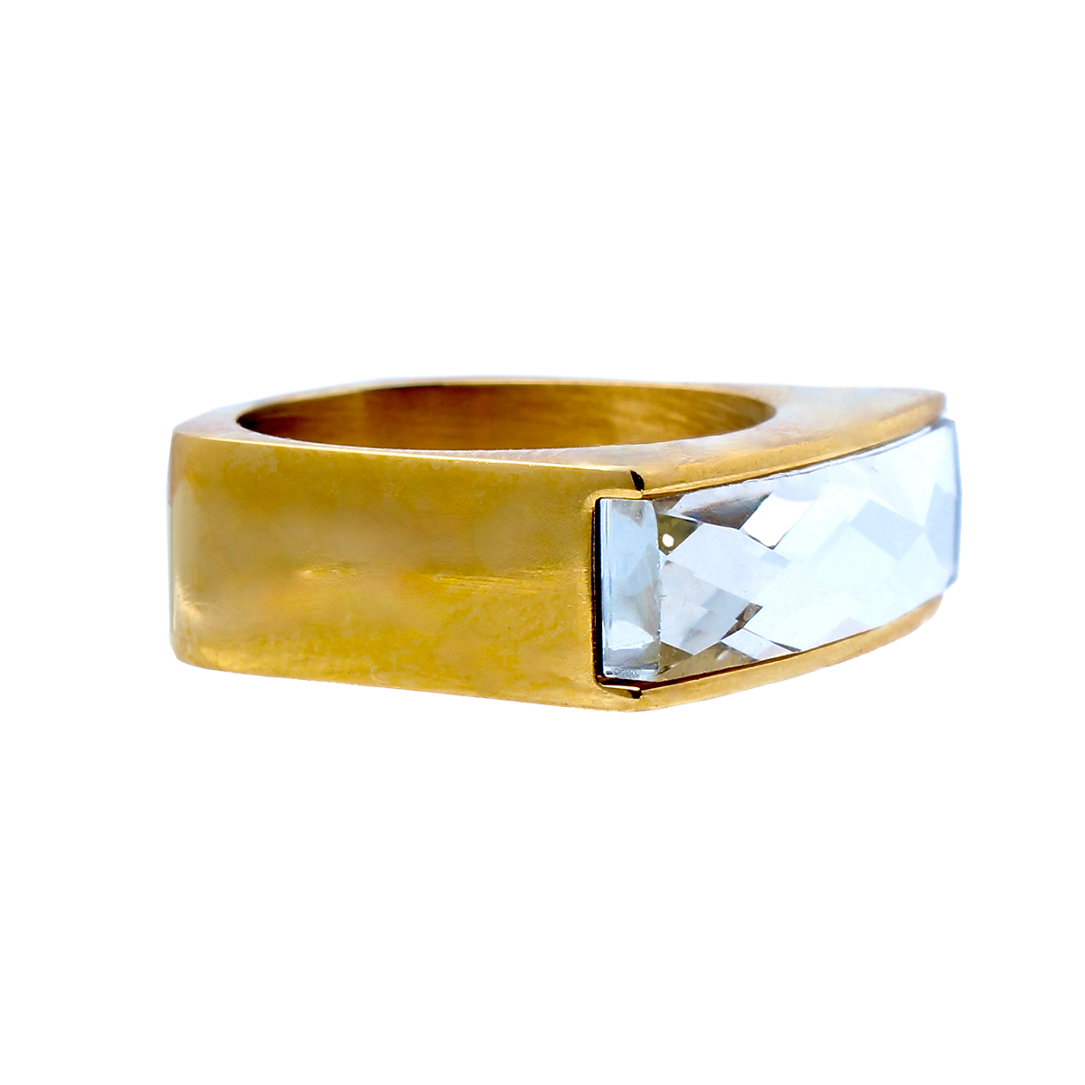The Amado, Squared Golden Band Clear Elongate Baguette
