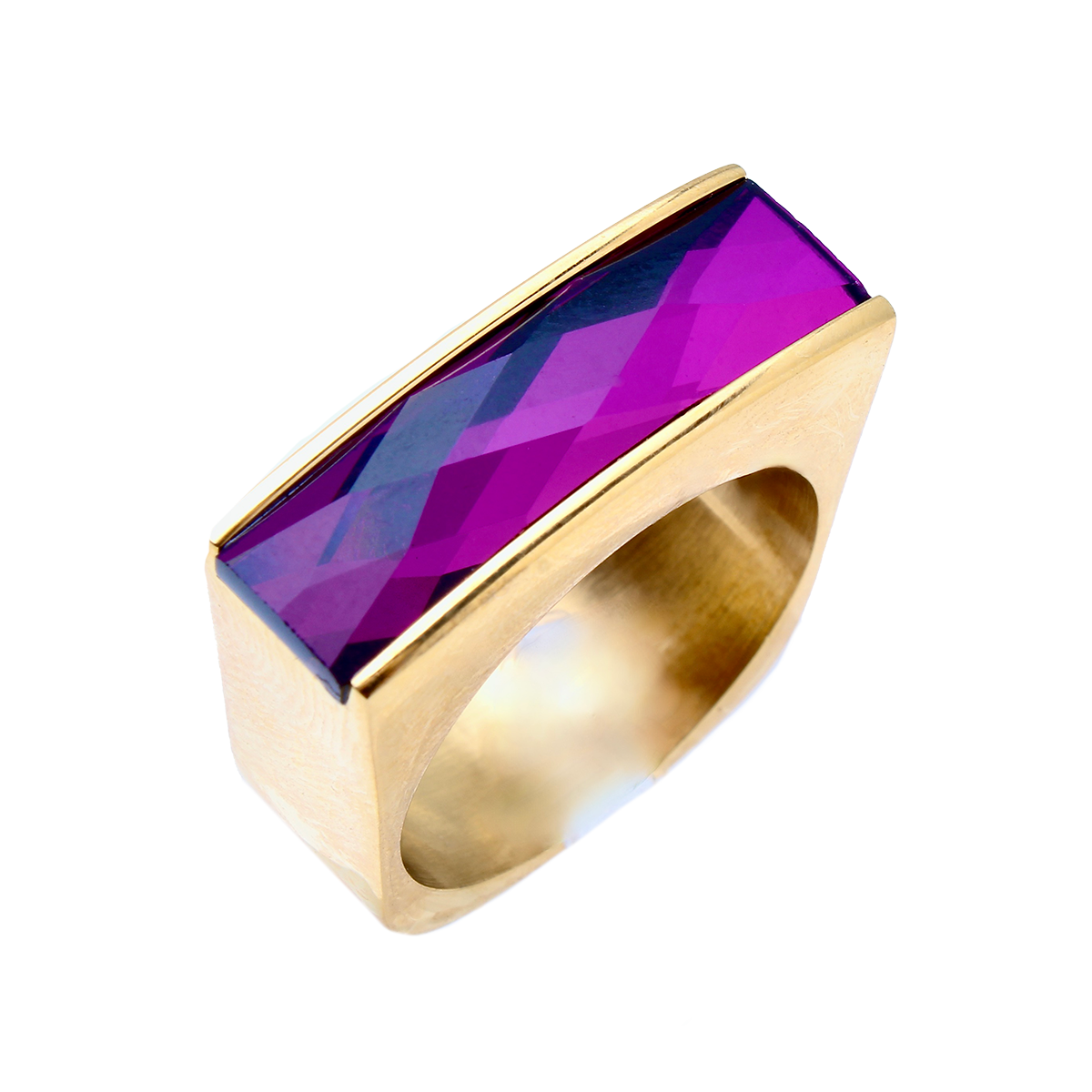 The Amado, Squared Golden Band Elongated Amethyst Baguette