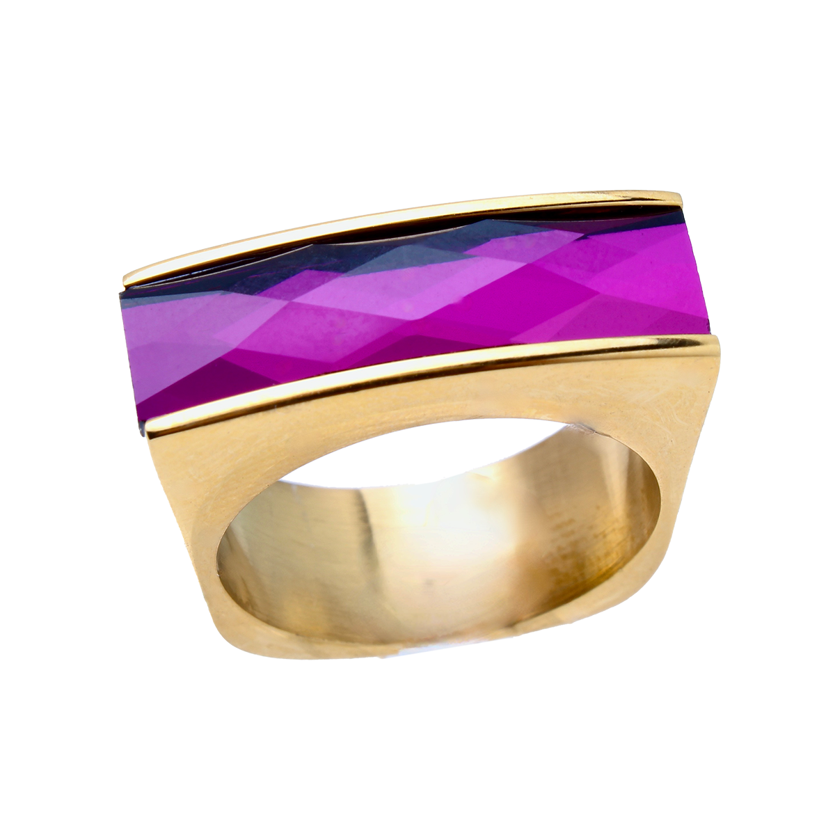 The Amado, Squared Golden Band Elongated Amethyst Baguette