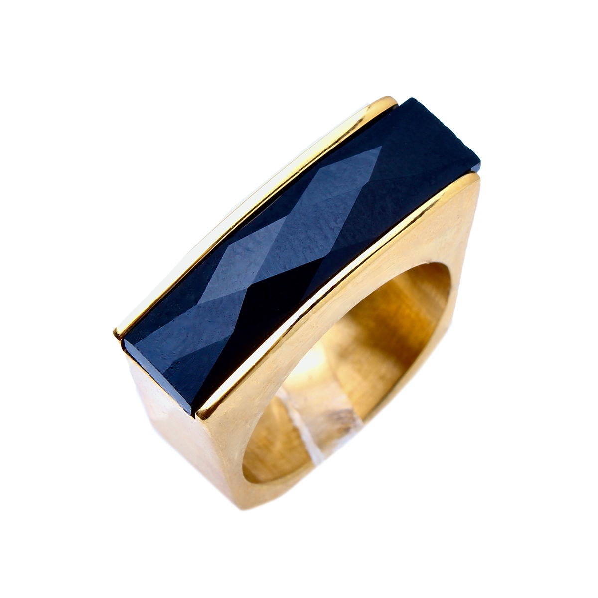The Amado, Squared Golden Band Elongated Onyx Baguette