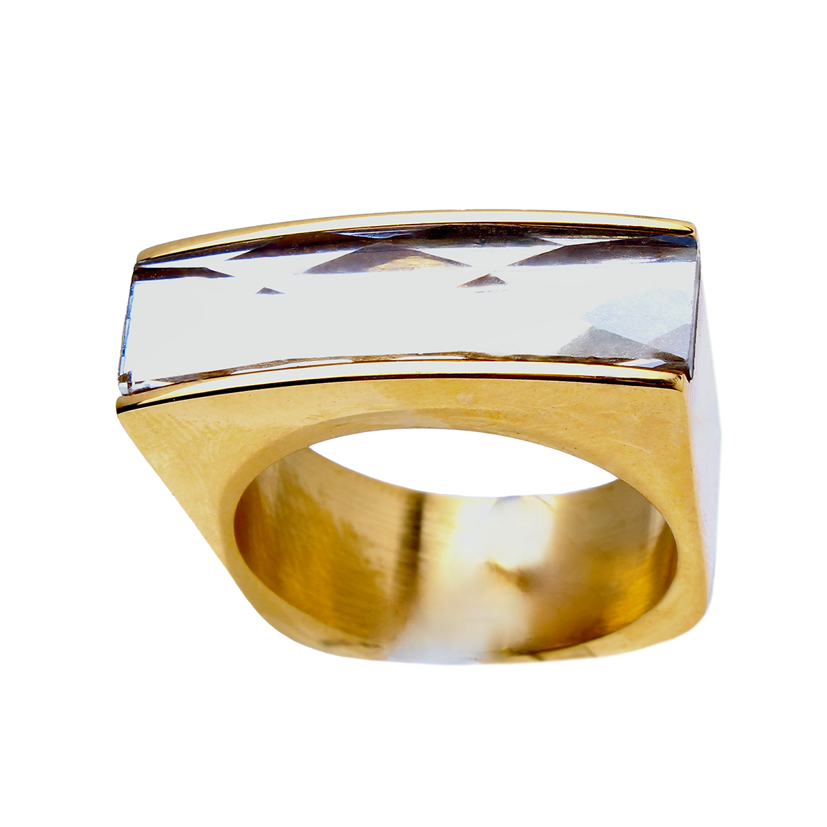The Amado, Squared Golden Band Clear Elongate Baguette