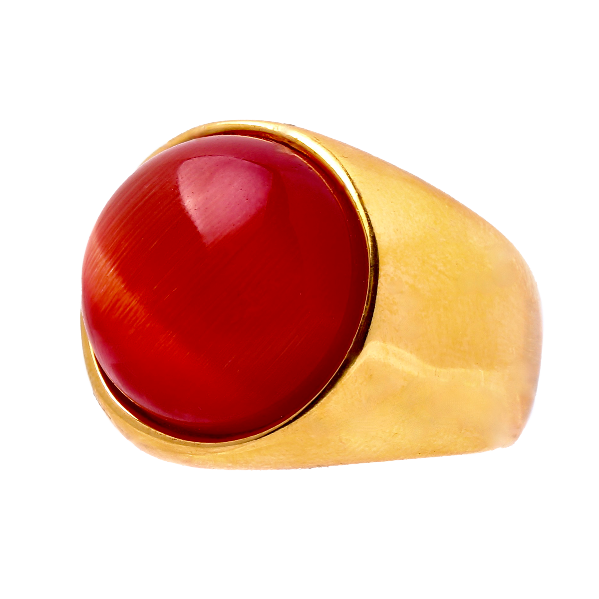 THE PARKER, Warm Golden Band Fiery Red Cabochon