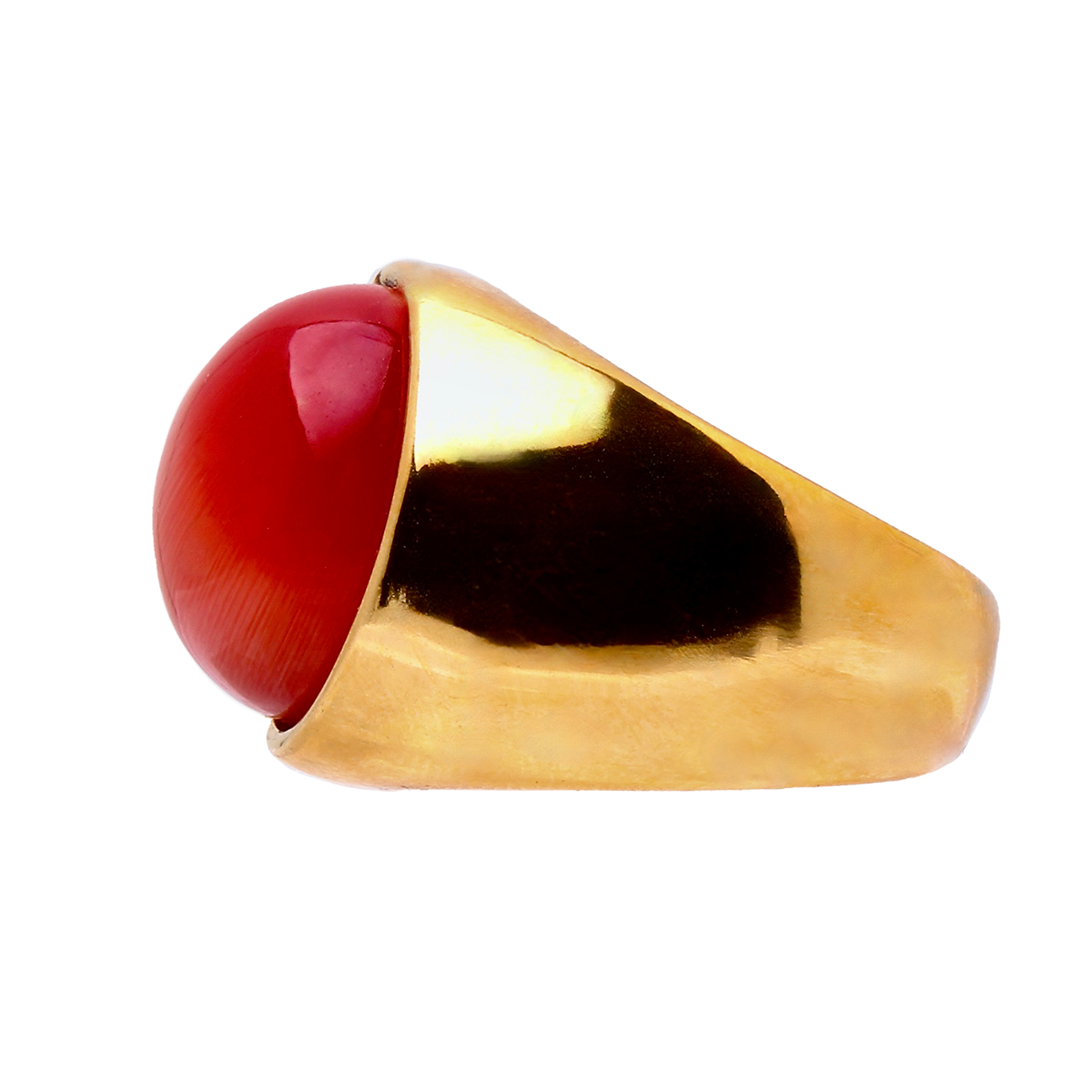THE PARKER, Warm Golden Band Fiery Red Cabochon