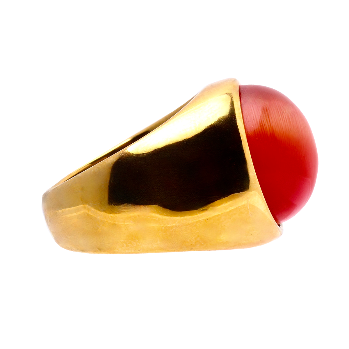 THE PARKER, Warm Golden Band Fiery Red Cabochon