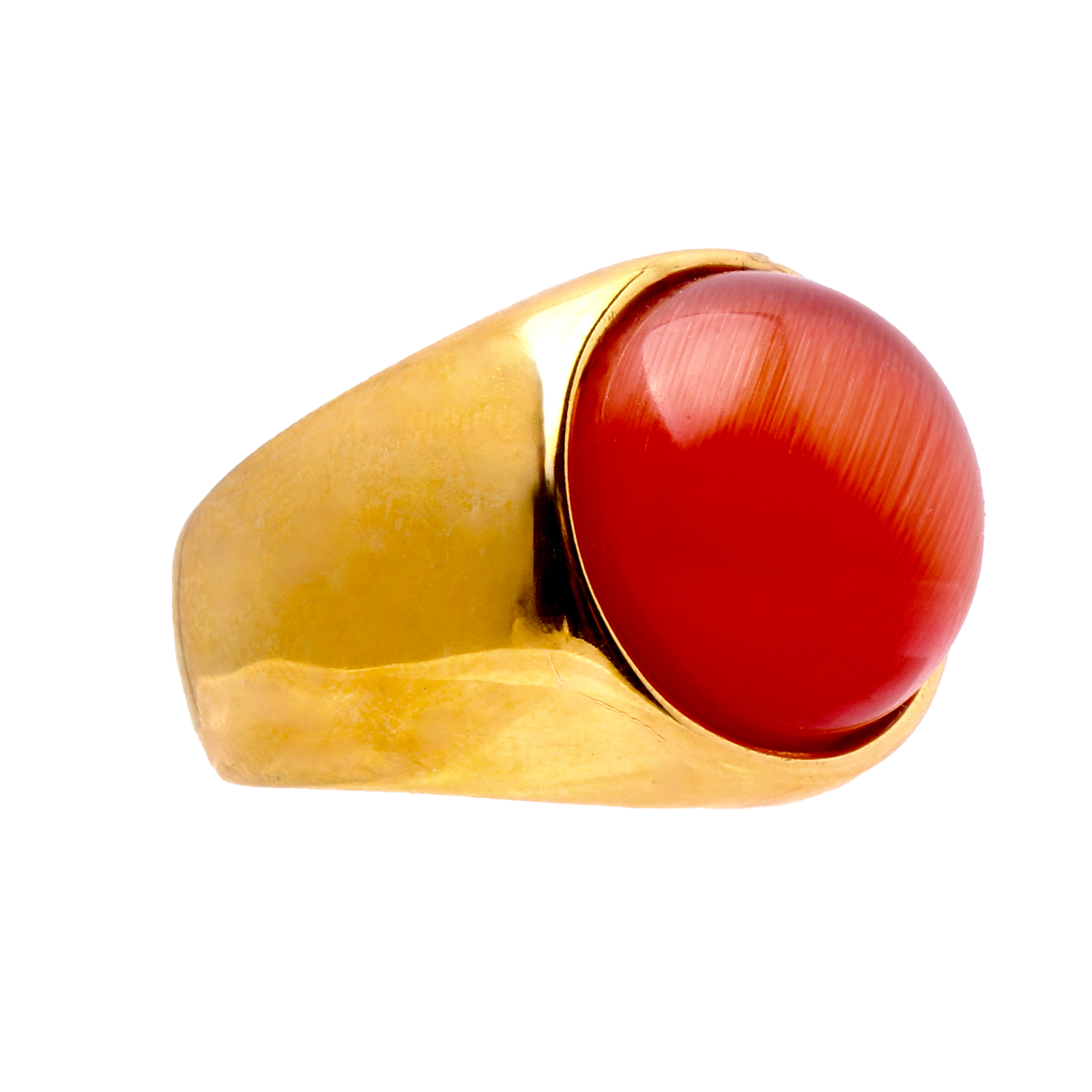 THE PARKER, Warm Golden Band Fiery Red Cabochon