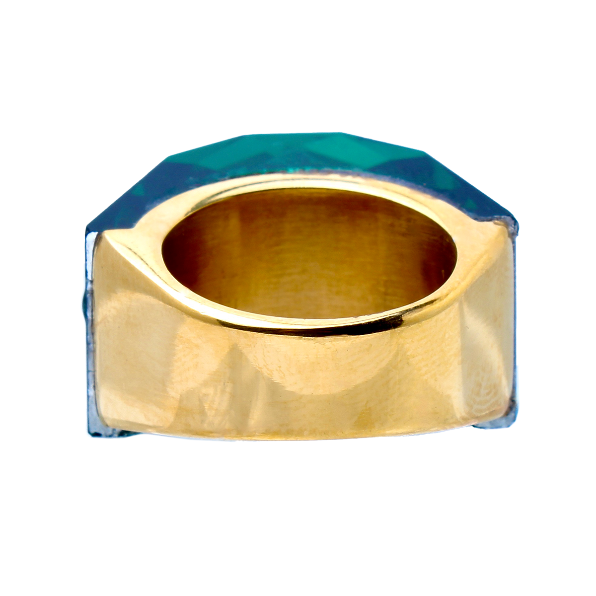 La Mirage, Oversized Forest-Green Crystal Sculptural Cocktail Ring