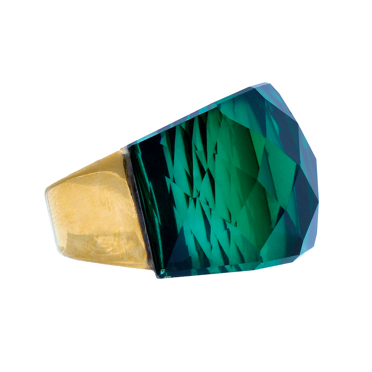 La Mirage, Oversized Forest-Green Crystal Sculptural Cocktail Ring