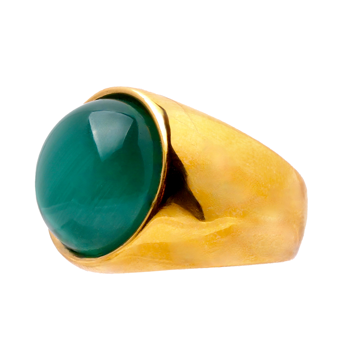 THE PARKER, Warm Golden Band, Deep Green Cabochon