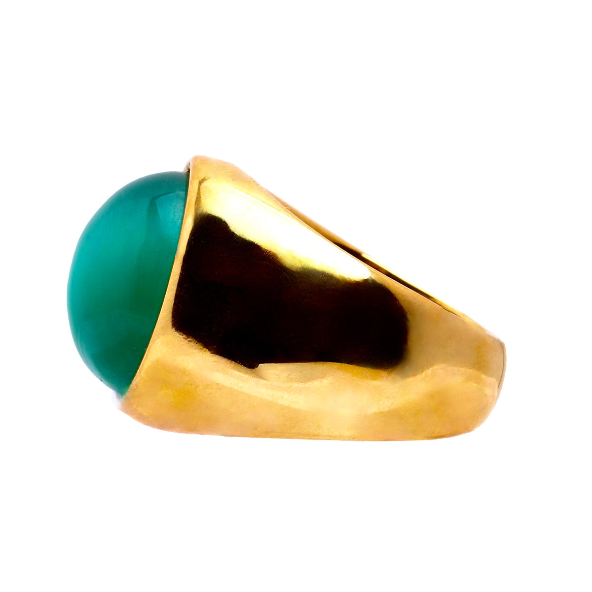THE PARKER, Warm Golden Band, Deep Green Cabochon