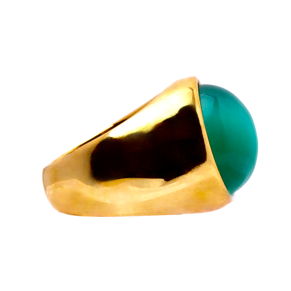 THE PARKER, Warm Golden Band, Deep Green Cabochon