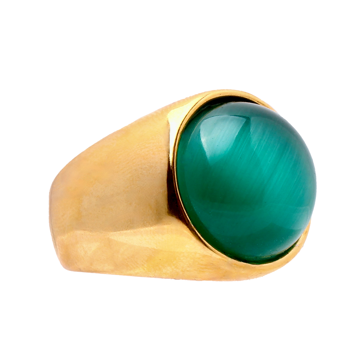 THE PARKER, Warm Golden Band, Deep Green Cabochon
