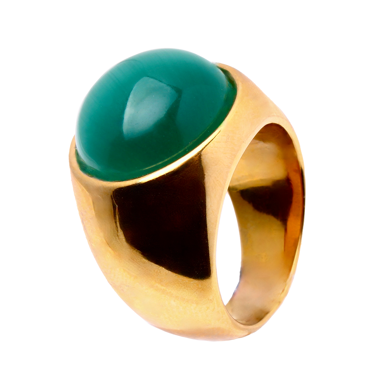 THE PARKER, Warm Golden Band, Deep Green Cabochon