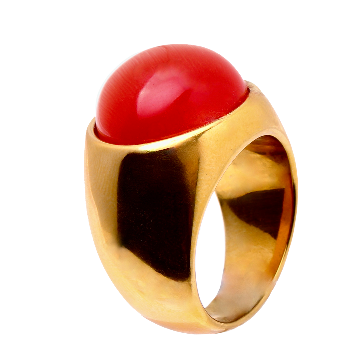 THE PARKER, Warm Golden Band Fiery Red Cabochon